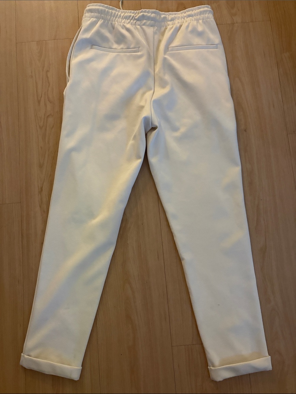 Zara Cream Elastic Waist Tapered Chinos
